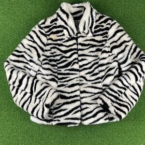 Vintage 90s Y2K Nine West Faux Fur Zebra Hook & Eye Closure Jacket Sz S